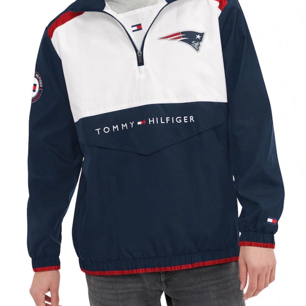 Men's Patriots Tommy Hilfiger Navy and White w/ red accents Pullover Windbreaker
